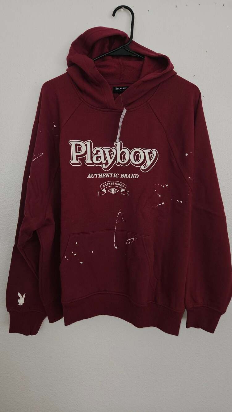 Playboy by PacSun Maroon Paint Splatter Graphic Hoodie